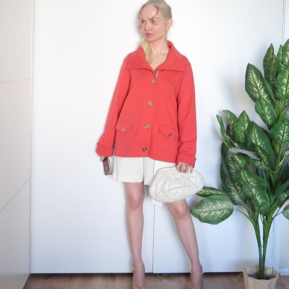 Jones New York Red Cardigan /Blazer W Gold Buttons